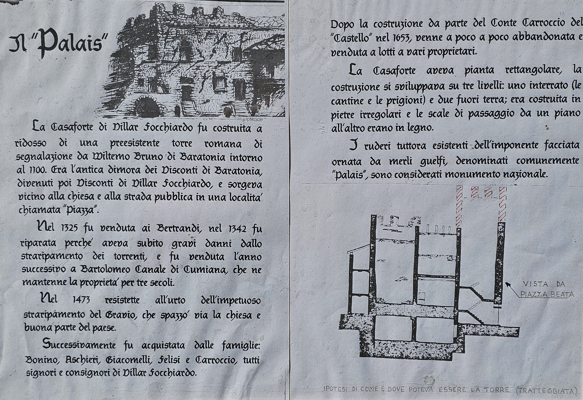 Il Palais di Villar Focchiardo (TO) - mappa della vecchia casaforte